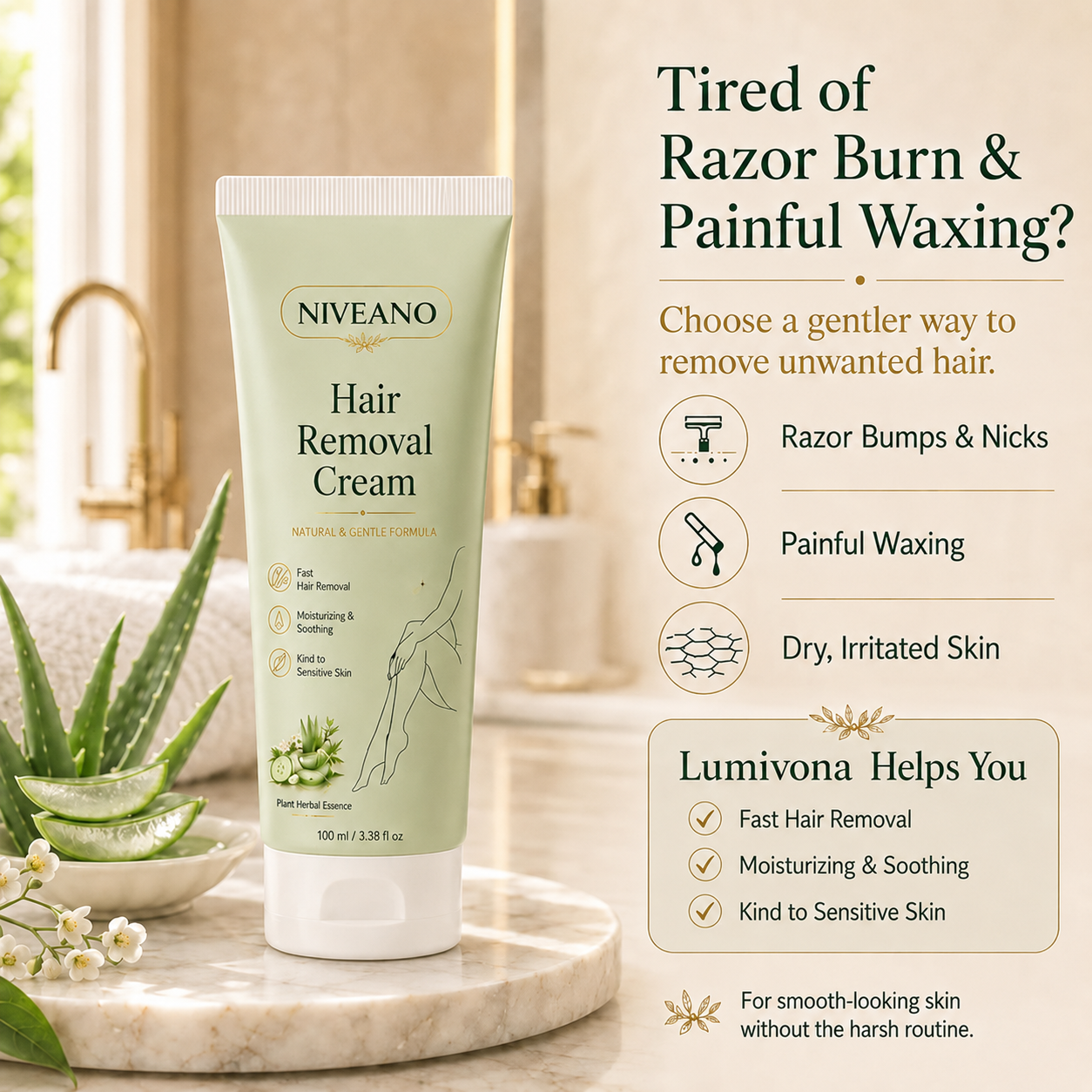 NIVEANO™ Natural Gentle Hair Removal Cream | For Women & Men, Sensitive Skin
