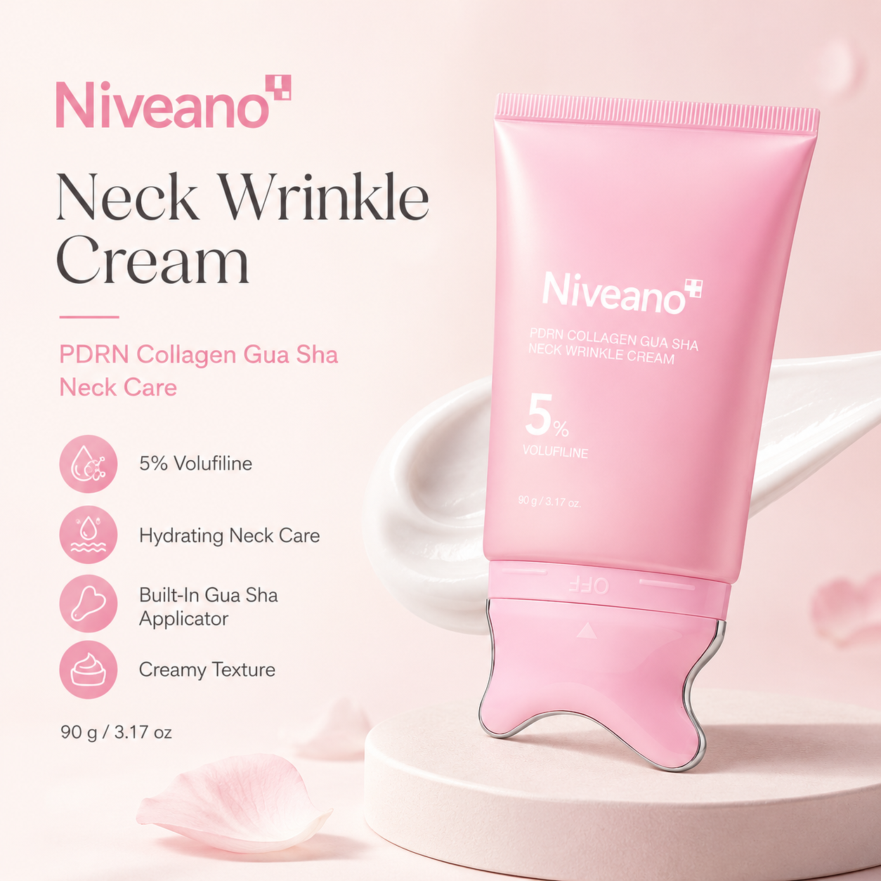Niveano™ Monthly Neck Sculpt Cream | PDRN + 5% Volufiline with Built-In Gua Sha Applicator