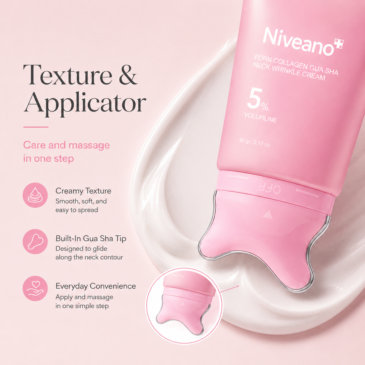 Niveano™ Monthly Neck Sculpt Cream | PDRN + 5% Volufiline with Built-In Gua Sha Applicator