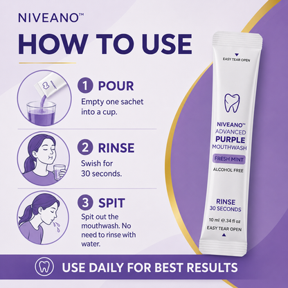 Niveano™ Monthly Subscription Purple Mouthwash – 10 Sachets | Peroxide-Free, Alcohol-Free & Vegan Mint