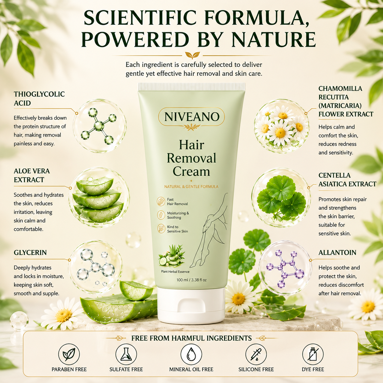 NIVEANO™ Natural Gentle Hair Removal Cream | For Women & Men, Sensitive Skin