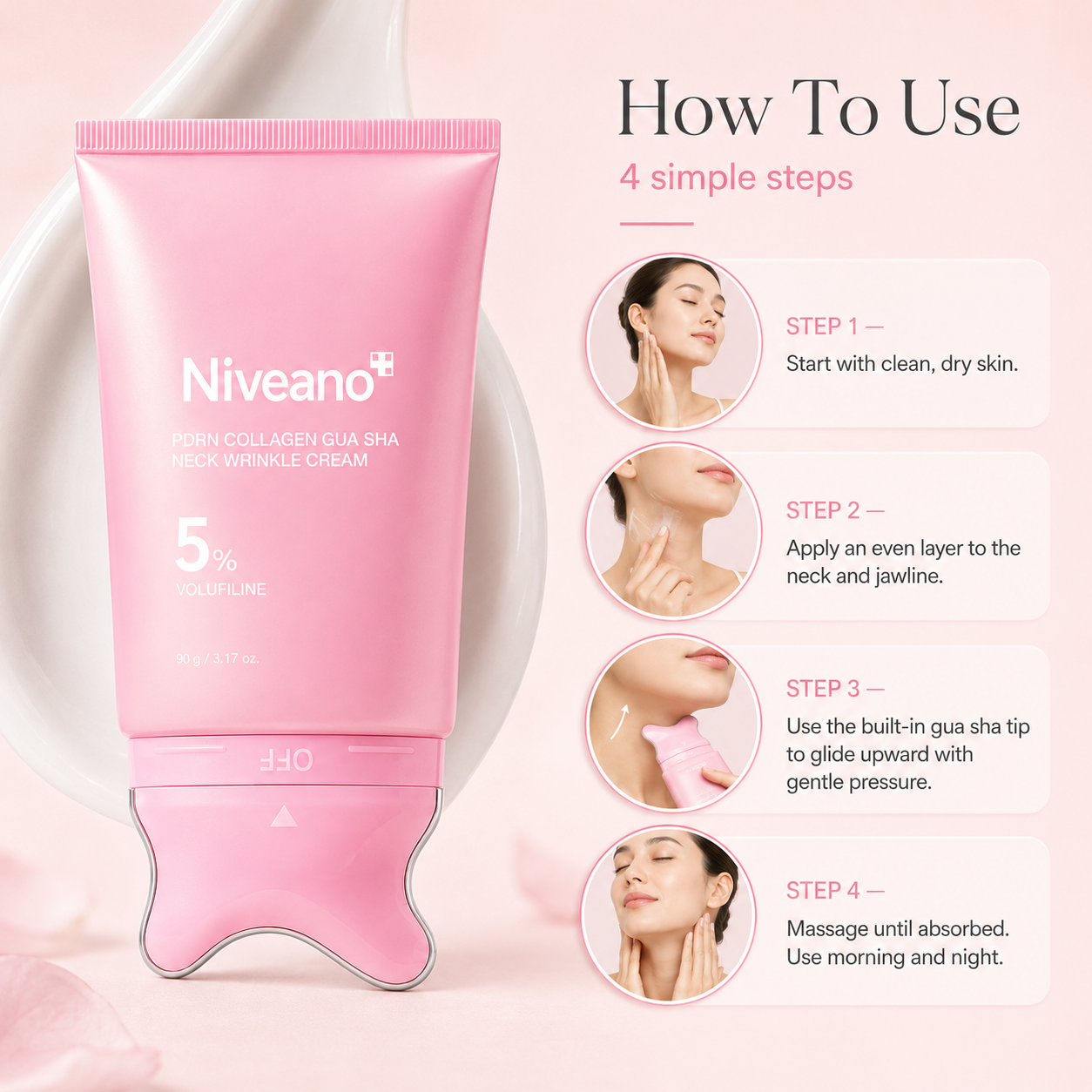 Niveano™ Monthly Neck Sculpt Cream | PDRN + 5% Volufiline with Built-In Gua Sha Applicator