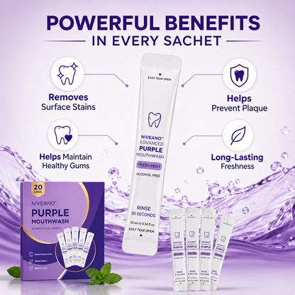 Niveano™ Monthly Subscription Purple Mouthwash – 10 Sachets | Peroxide-Free, Alcohol-Free & Vegan Mint