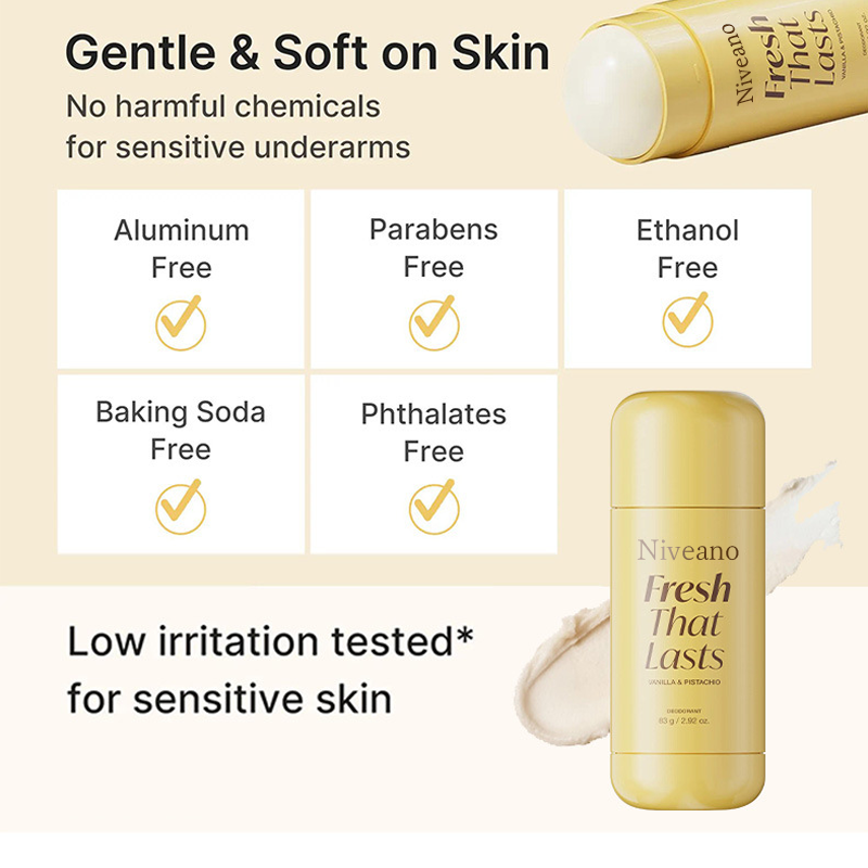 [NEW] Niveano™ Deodorant Vanilla & Pistachio 24H Fresh Odor Control Aluminum-Free Clean Formula Monthly Subscription Available Brightens and Smooths Underarms with Kojic Acid and Turmeric K-Beauty Inspired Gentle Care