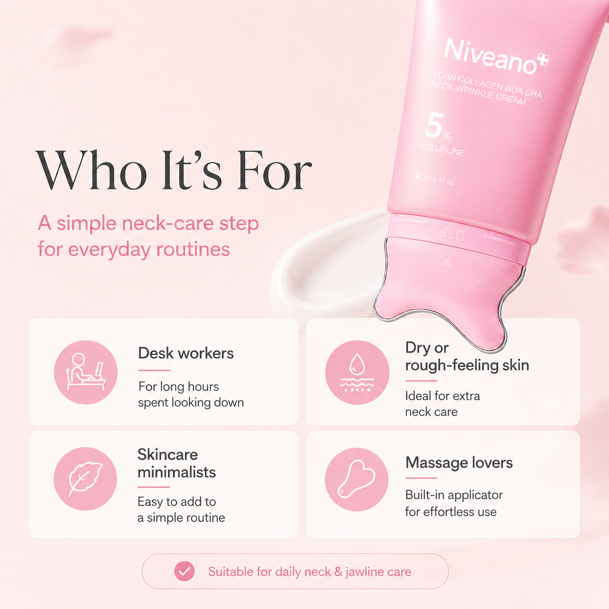 Niveano™ Monthly Neck Sculpt Cream | PDRN + 5% Volufiline with Built-In Gua Sha Applicator