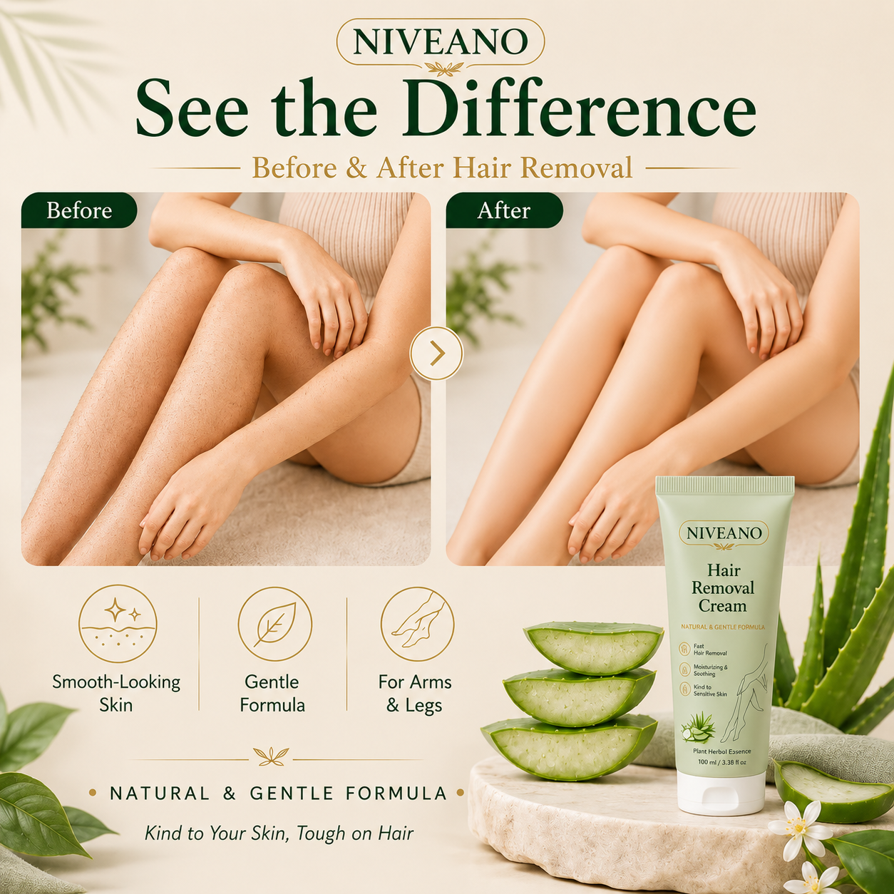 NIVEANO™ Natural Gentle Hair Removal Cream | For Women & Men, Sensitive Skin